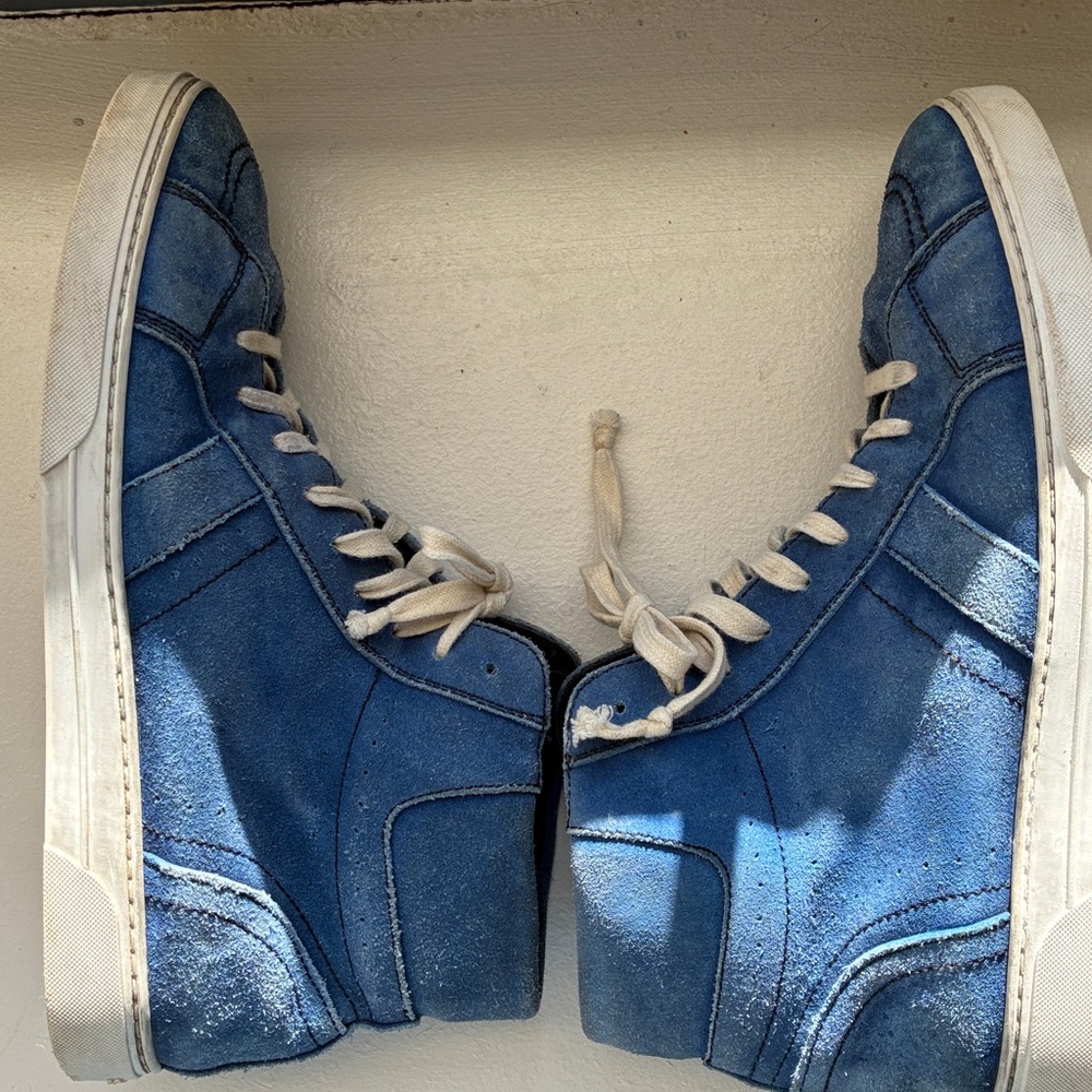 Saint Laurent Joe Distressed Blue Suede High-Top Sneakers - Picture 9 of 10